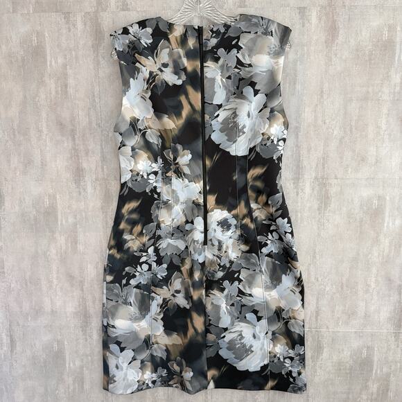 Calvin Klein Dress Women Size 10 Floral Scuba Cap-Sleeve Sheath Silhouette Zip - Picture 2 of 9